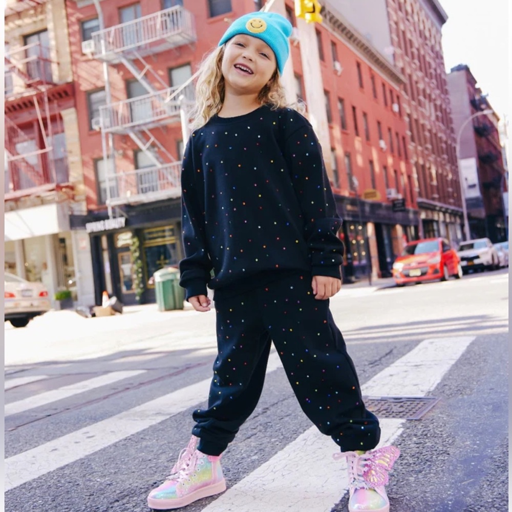 Lola + The Boys Black Sweatshirt with Multicolor Studs